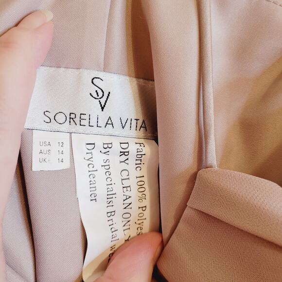 Sorella Vita rose pink spaghetti strap blouson full length chiffon gown Size 12 - Picture 3 of 11